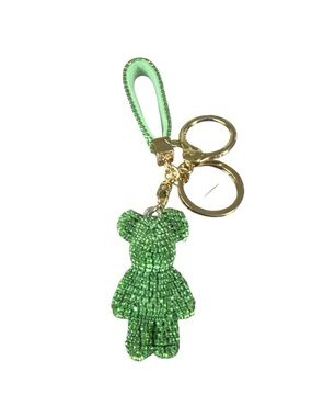 Green Crystal Bear Keychain with Gold Hardware